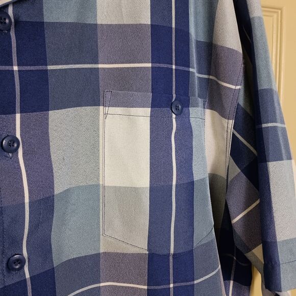 Numen Mens Plaid Button Front Size 3X Blue Windowpane Plaid Short Sleeve - Picture 3 of 4